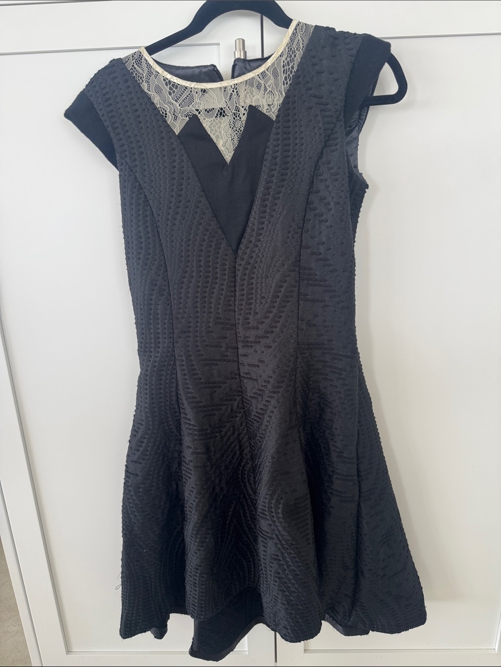 Black Lace-Accent Fit & Flare Dress